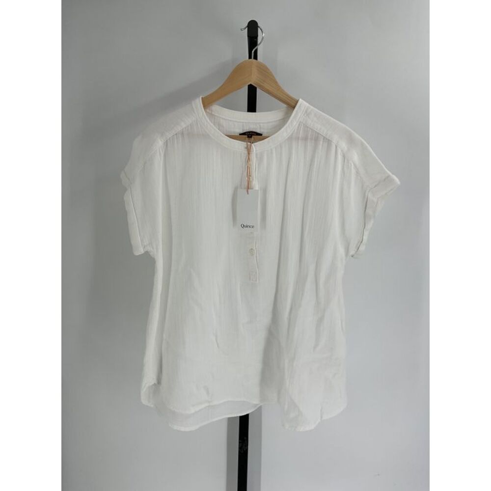 Quince Women's 100% Organic Cotton Gauze Roll Sleeve Shirt White M